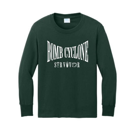 Youth Forest Green "Bomb Cyclone Survivor" Long-Sleeve Shirt