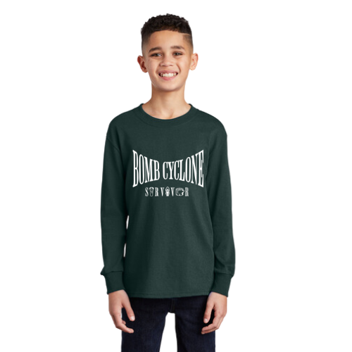 Youth Forest Green "Bomb Cyclone Survivor" Long-Sleeve Shirt